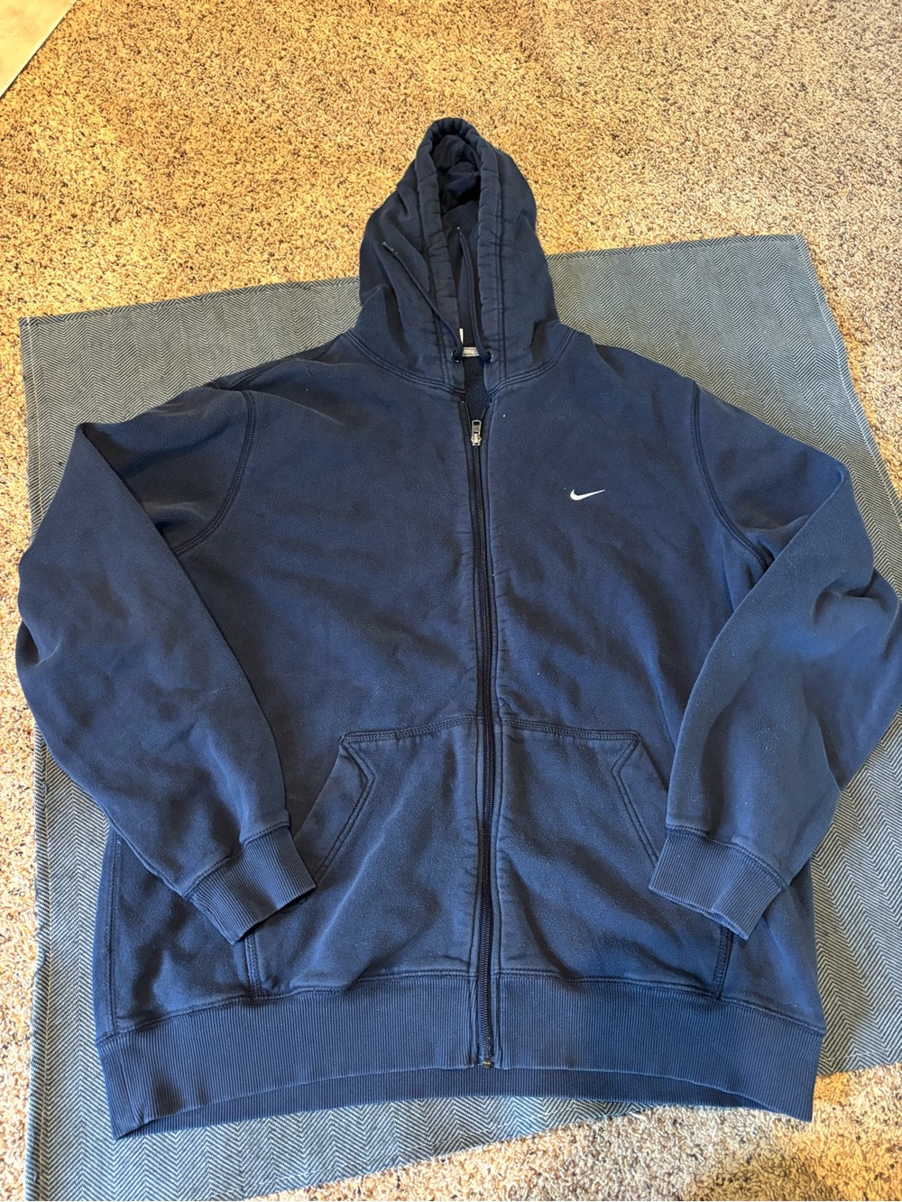 Nike Navy Full-Zip Hoodie Sweatshirt with White Swoosh